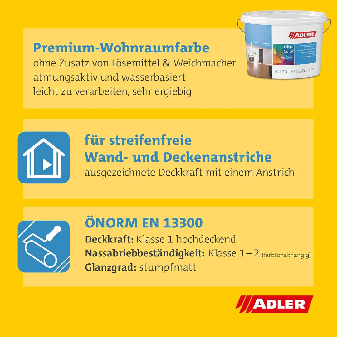 ADLER Ultra-Color Wandfarbe - erstklassige, matte Wand- & Deckenfarbe -Blaubart C12 114/1 hohe Deckk