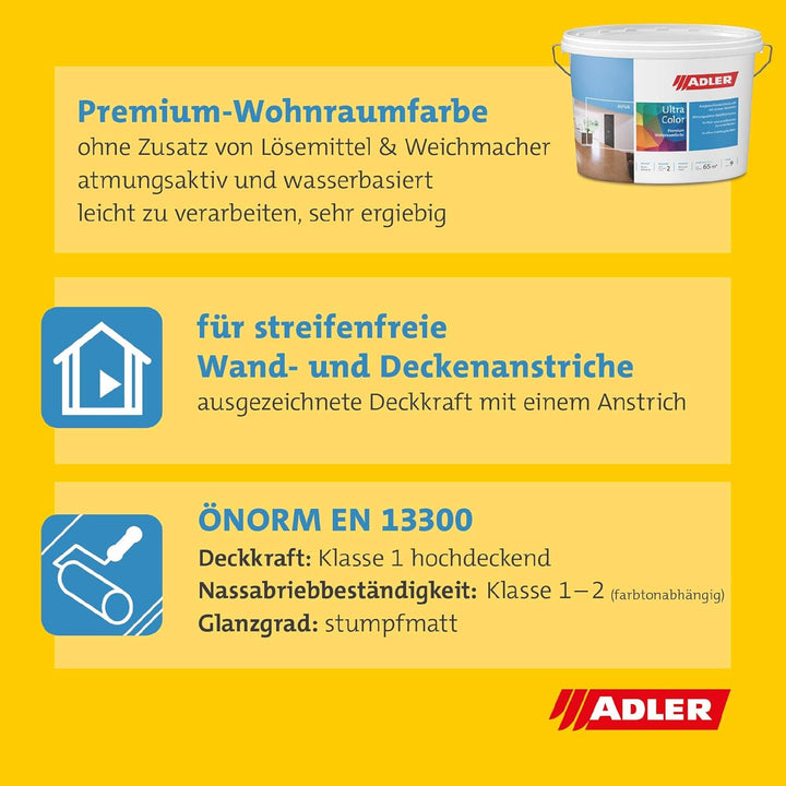 ADLER Ultra-Color Wandfarbe - erstklassige, matte Wand- & Deckenfarbe -Blaubart C12 114/1 hohe Deckk