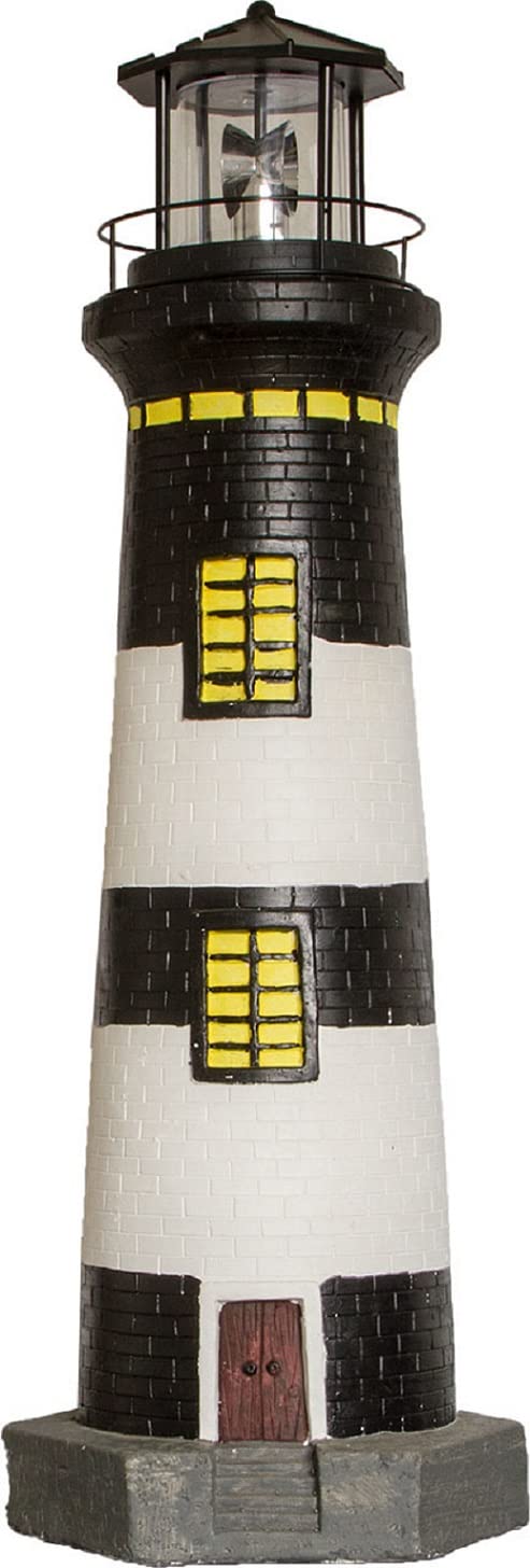 NATIV LEMODO Gartendeko Leuchtturm 83cm hoch | Handbemalte Gartenfigur mit solarbetriebenem, rotiere