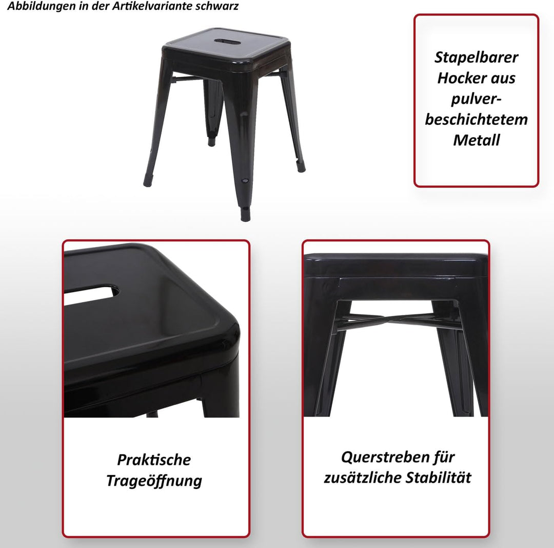 2er-Set Hocker HWC-A73, Metallhocker Sitzhocker, Metall Industriedesign stapelbar - schwarz, Schwarz