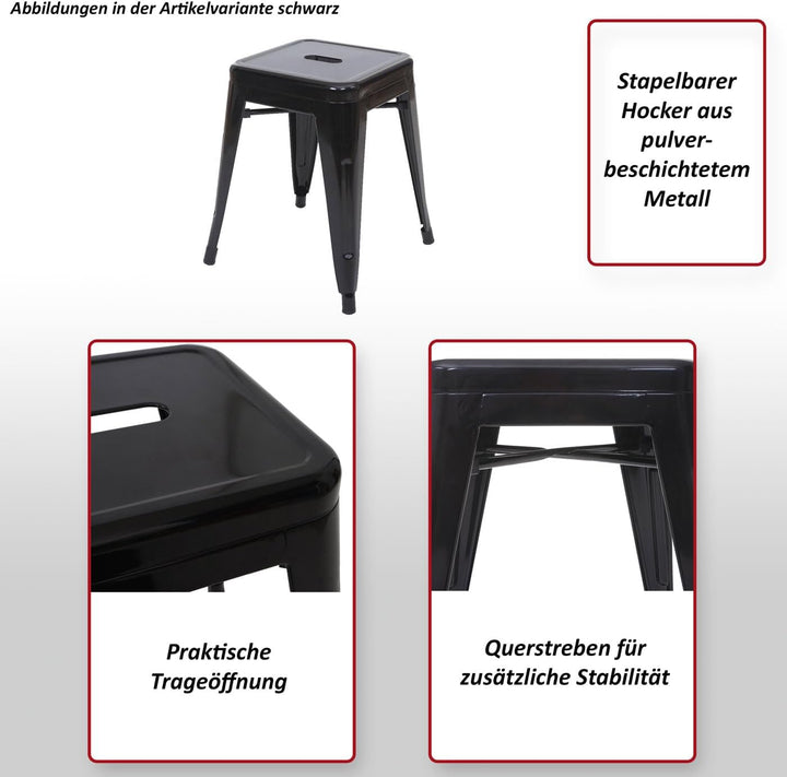 2er-Set Hocker HWC-A73, Metallhocker Sitzhocker, Metall Industriedesign stapelbar - schwarz, Schwarz