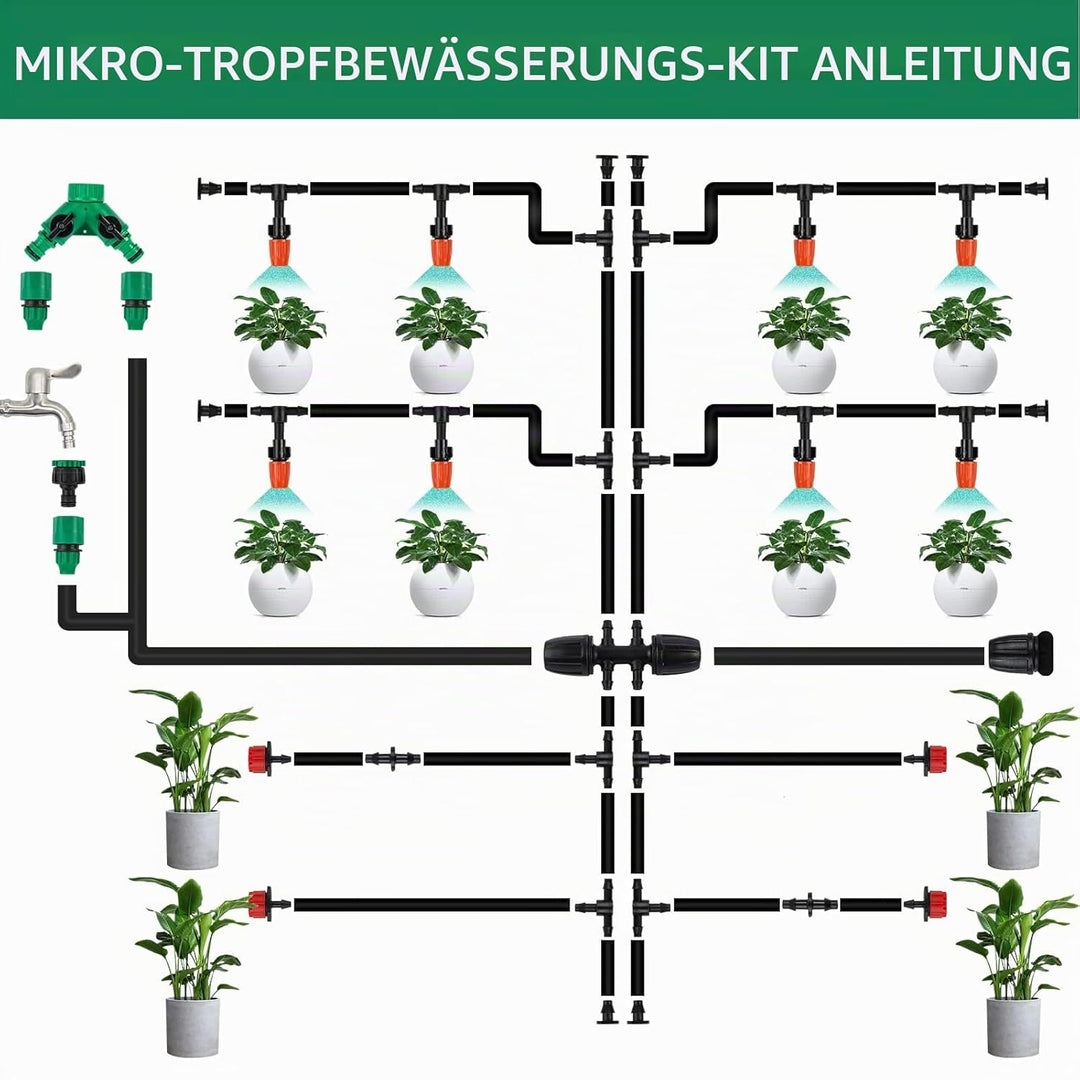 Garten BewässerungsSystem, 340Pcs Garten Bewässerung Kit,55M+15M Bewässerungsrohre,Automatik Tröpfch
