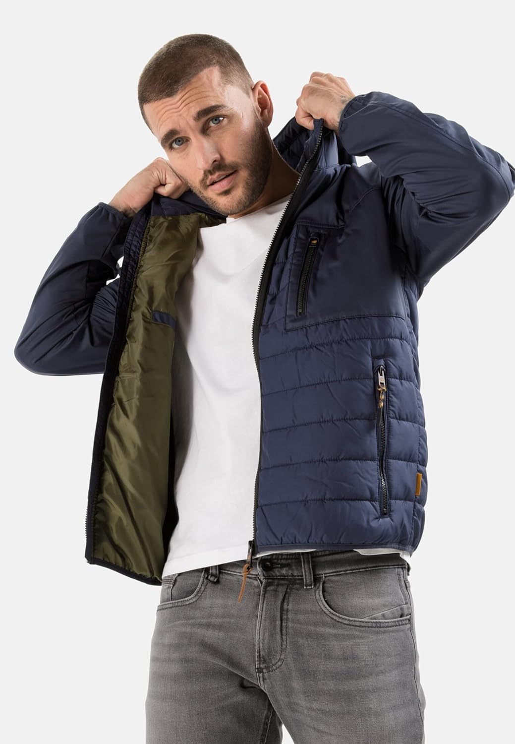 camel active Herren Hybrid-Blouson mit Kapuze 29 Blau, 29 Blau