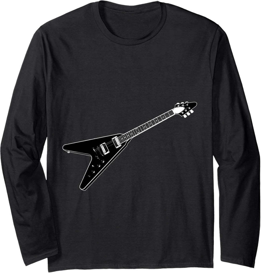 Flying V Guitar Hard Rock Heavy Metal Music Band Outfit Langarmshirt