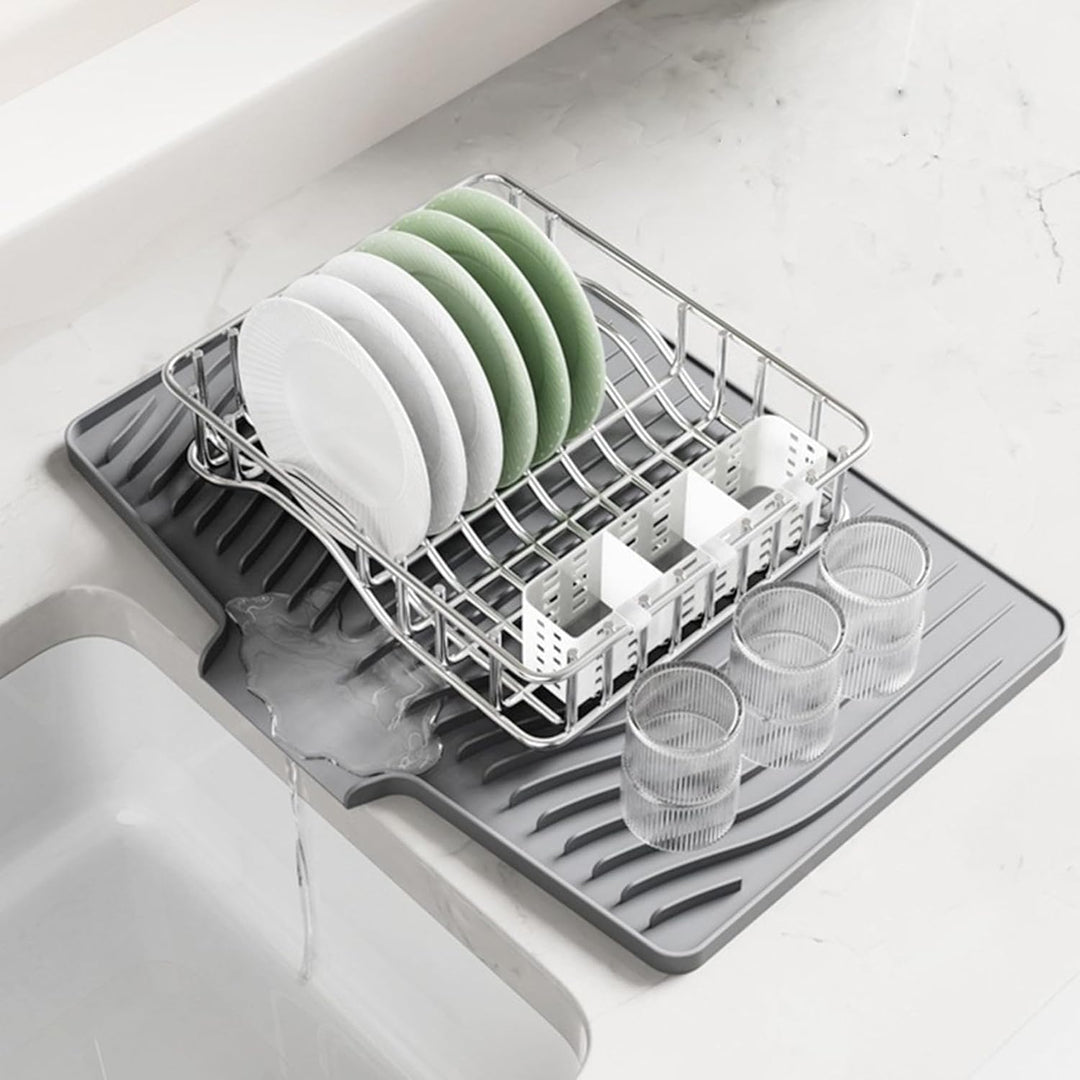 Premium Silikon Geschirr-Trockenmatte mit Gefälle-Design – Rutschfest, Hitzebeständig (bis 230°C), S