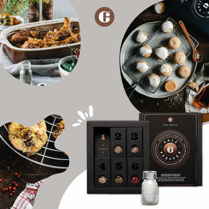 MEIN GENUSS Gewürzset Salz und Pfeffer – Salz und Pfeffer Probier-Set – Geschenk für Kochanfänger un