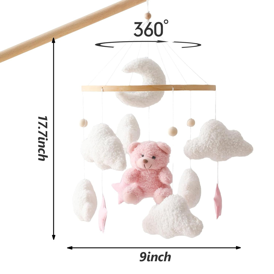 Herfair Mobile Baby Bettglocke mit Teddybär Hölz Mädchen Hängende Mobile Windspiel für Babybett Kind
