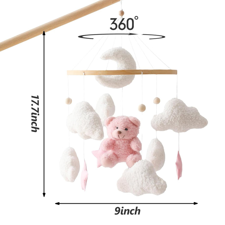 Herfair Mobile Baby Bettglocke mit Teddybär Hölz Mädchen Hängende Mobile Windspiel für Babybett Kind
