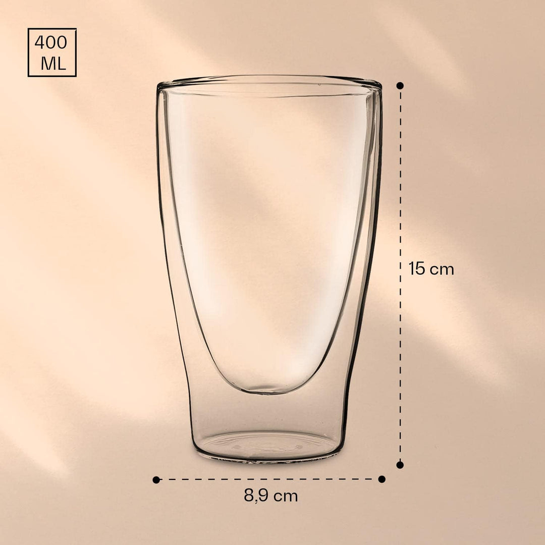 DUOS® Latte Macchiato Gläser 4x 400ml + 4x Löffel, Cappuccino Tassen, Eiskaffee Doppelwandige Kaffee