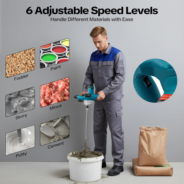 Farb-Mörtelrührer & Betonmischer 2100W Elektrisch - Handrührwerk mit 6 Geschwindigkeitsstufen, 800 U
