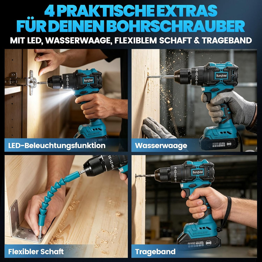 Akkuschrauber/Bohrmaschine Set 25+3 Kompatibel mit Makita 18V Akku, Enthalten 2 Akkus 2.0Ah &amp; Ladege