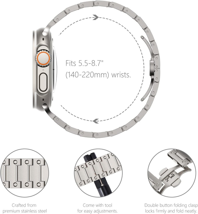 NewWays Metallband Kompatibel mit Apple Watch Armband 49mm 45mm 44mm 42mm,Edelstahl Gliederband Ersa