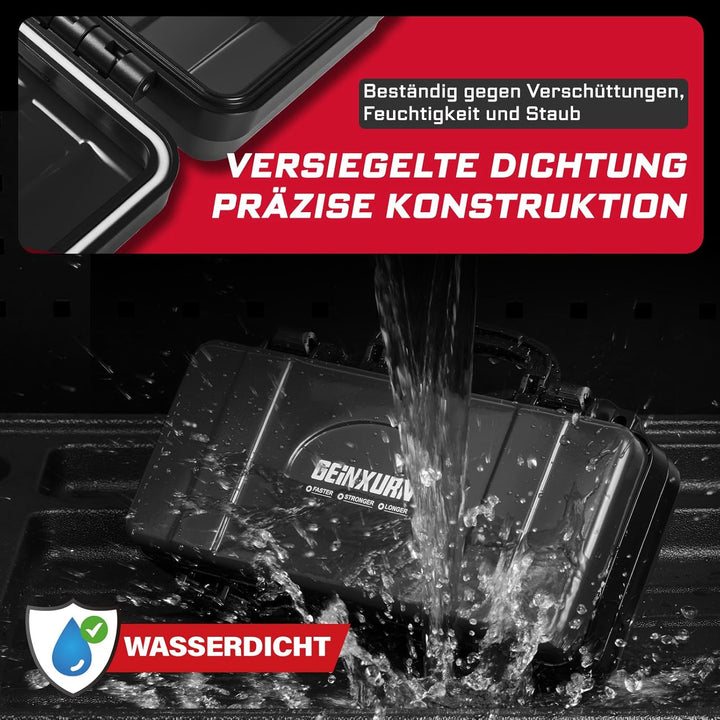 Schwarzer Werkzeugkasten, Tragbarer, Robuster Werkzeugkoffer aus Stahl mit Sicherheitsverschluss und