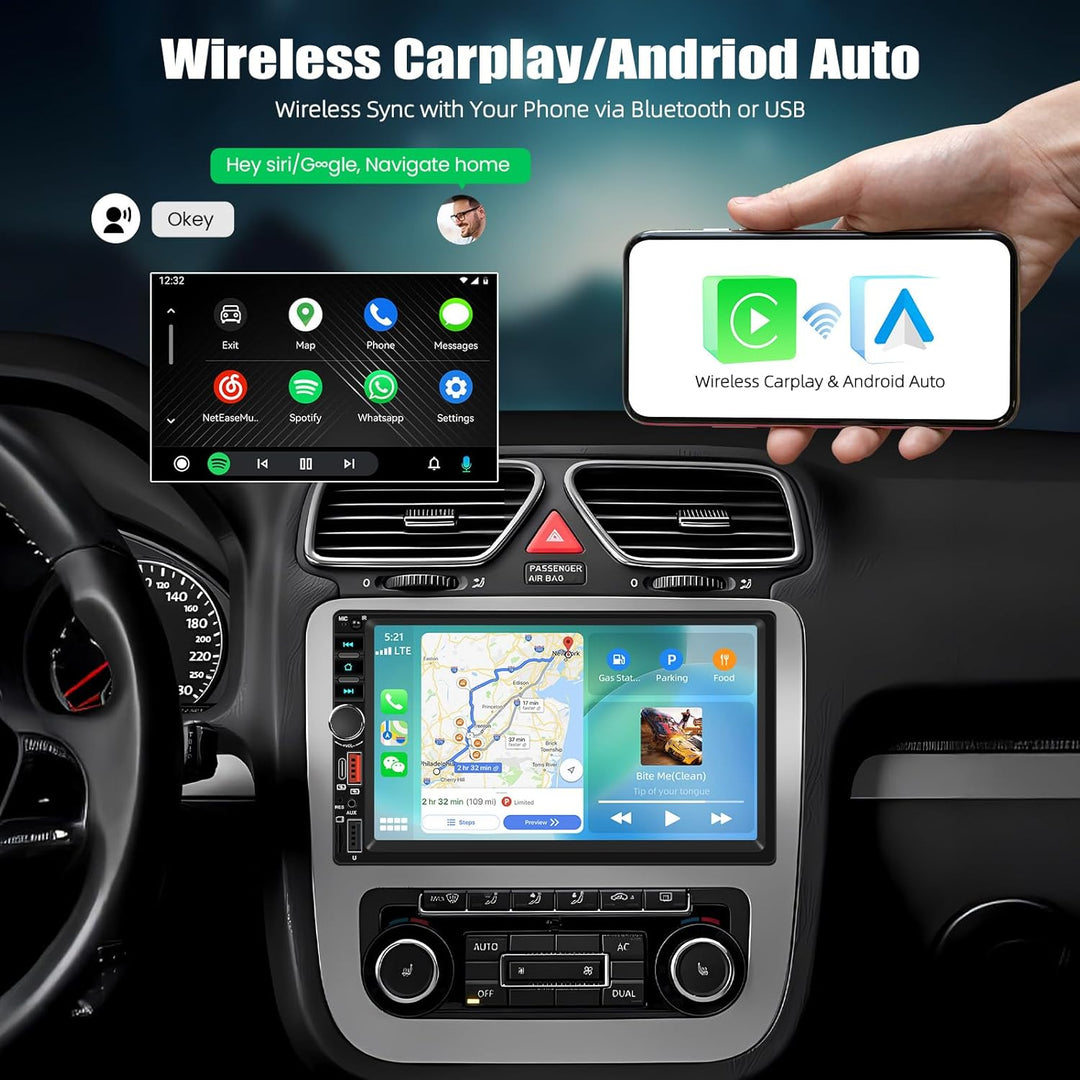 CAMECHO Autoradio mit IPS Bildschirm,7 Zoll 2 Din Apple CarPlay Android Auto Touch Screen Display, W