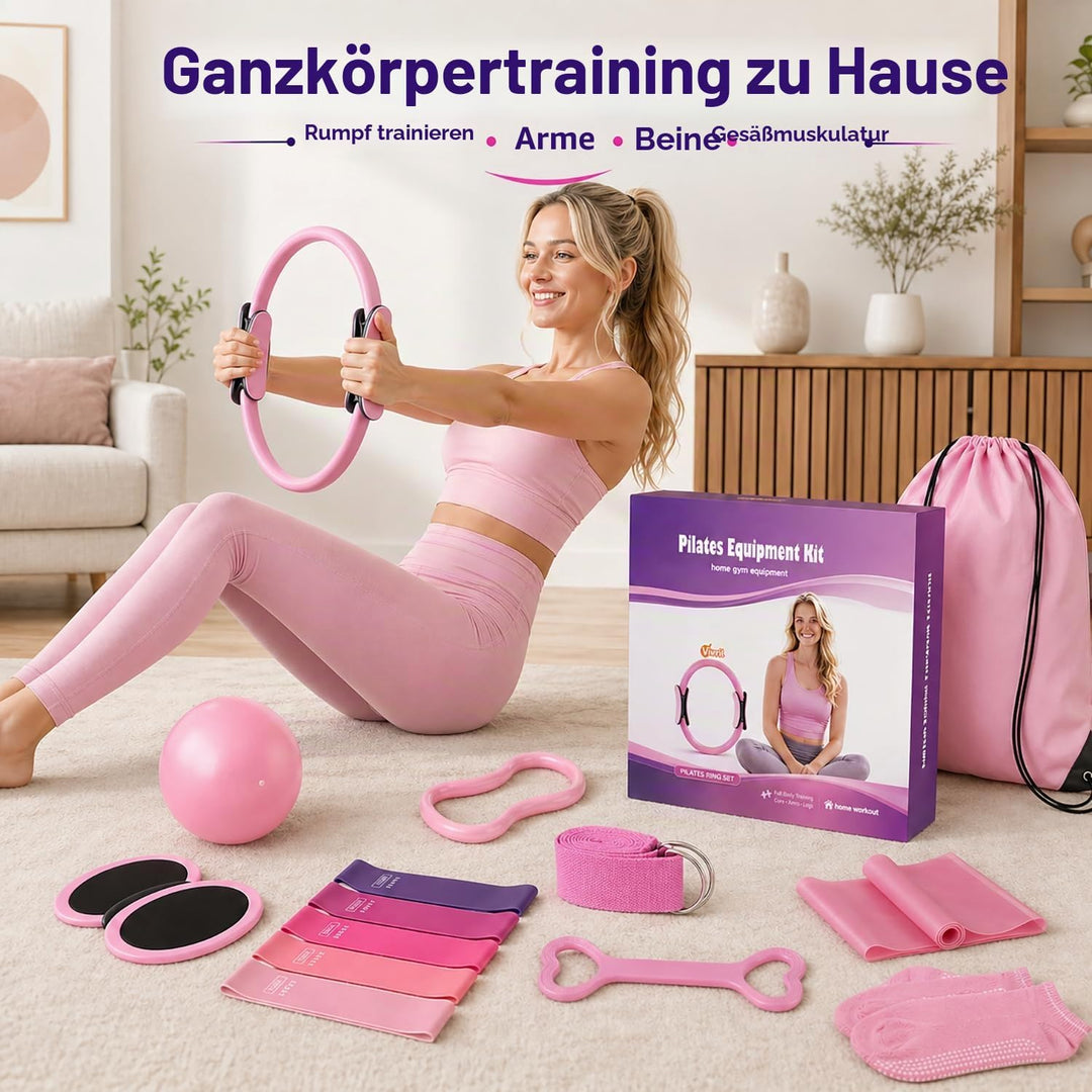 Pilates Ring Set, 12-in-1 Set für Damen mit Pilates Ball, Fitnessbändern, Widerstandsbändern, Gymnas