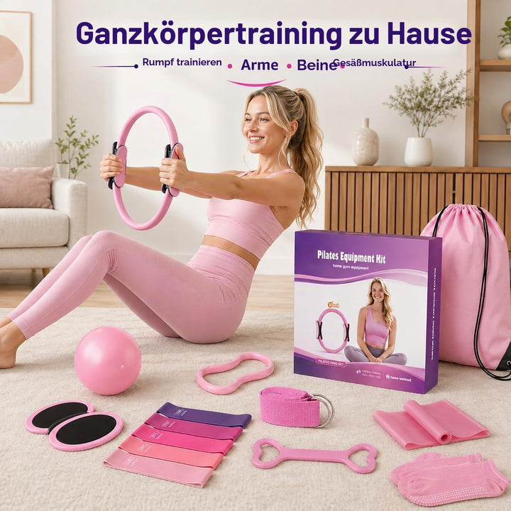 Pilates Ring Set, 12-in-1 Set für Damen mit Pilates Ball, Fitnessbändern, Widerstandsbändern, Gymnas