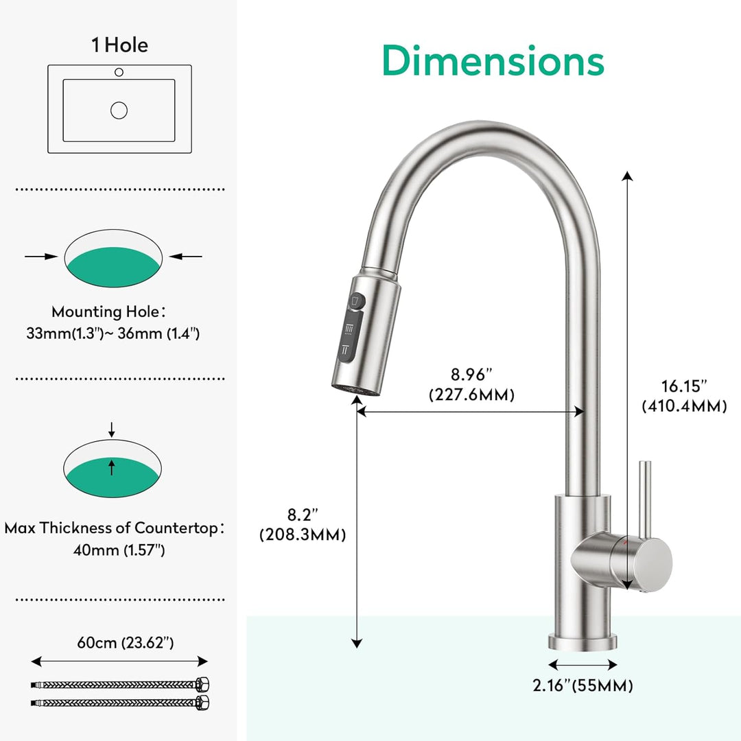 CREA 3 Wege Küchenarmatur mit Brause, Drei Wege Wasserhahn Küche Ausziehbar, 360° Drehbar 3 Wege Mis