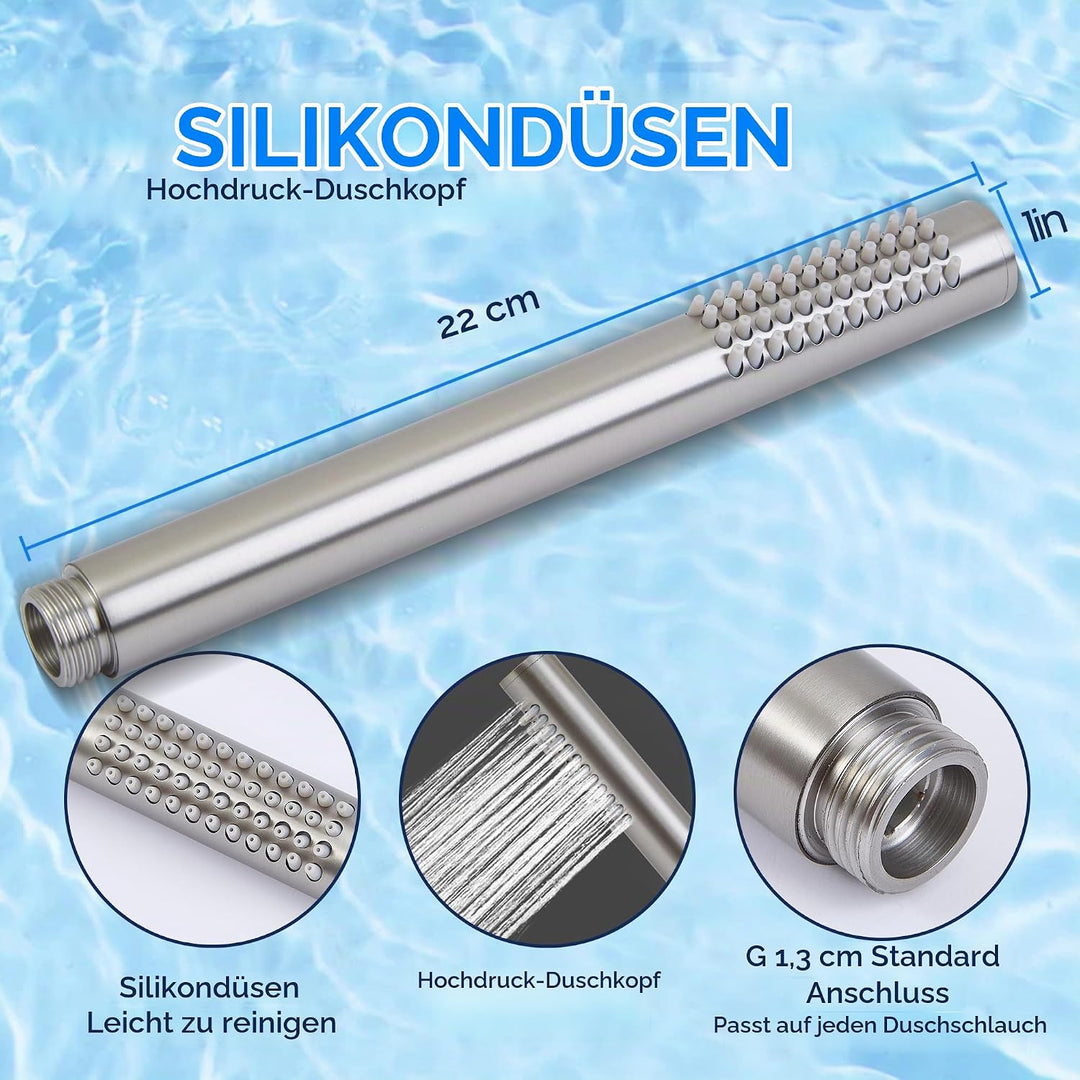 Ohotecy Handbrause Wassersparende Duschkopf aus Edelstahl 304 mit 48 Anti-Kalk Düsen Einfache Strahl