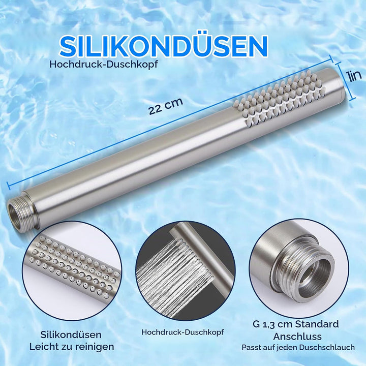 Ohotecy Handbrause Wassersparende Duschkopf aus Edelstahl 304 mit 48 Anti-Kalk Düsen Einfache Strahl
