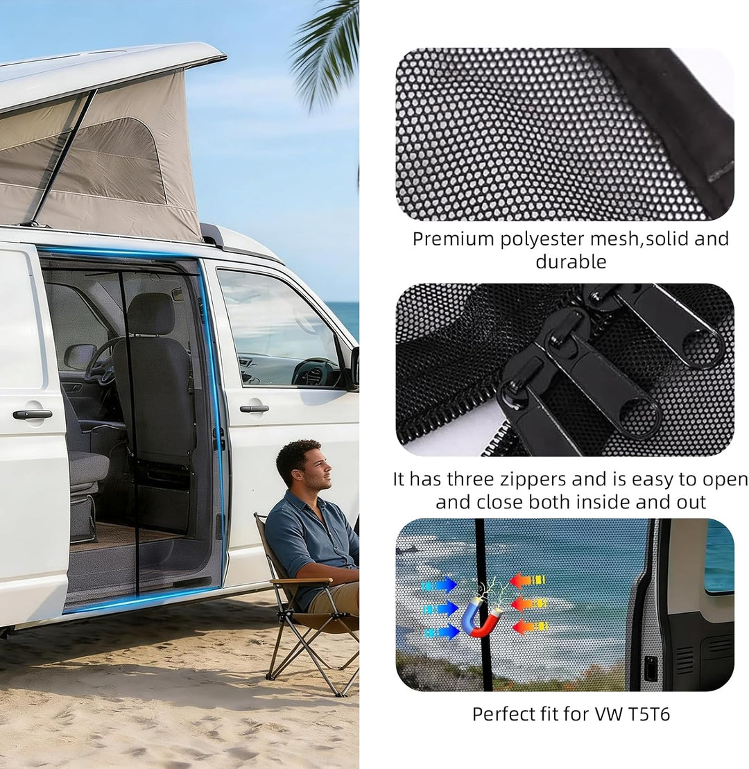 Moskitonetz Auto Hintertür Kompatibel für VW T5 T6, Magnetisch Mitte Reissverschluss Fliegengitter,