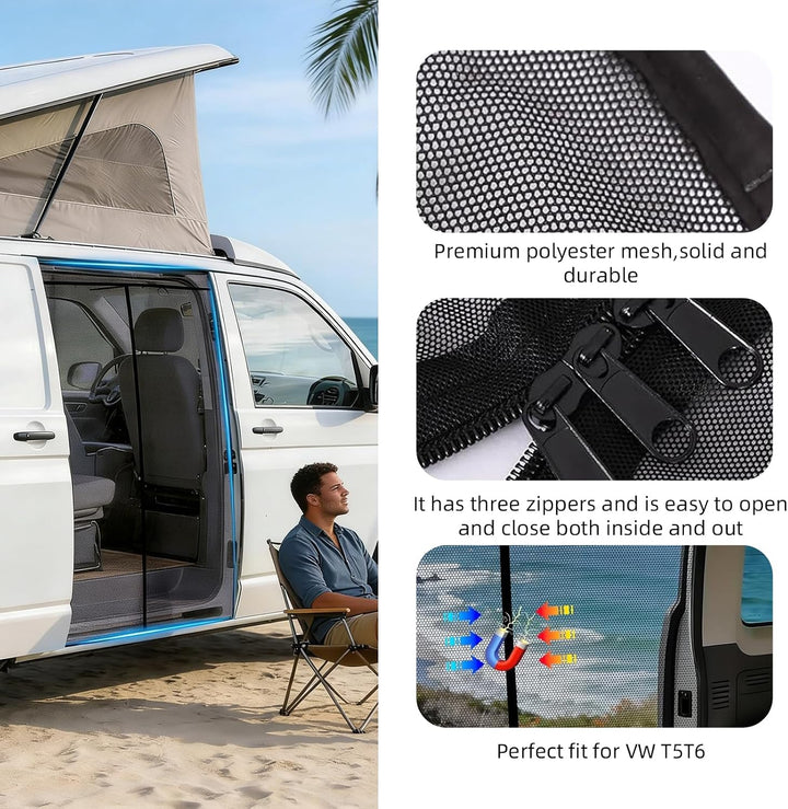 Moskitonetz Auto Hintertür Kompatibel für VW T5 T6, Magnetisch Mitte Reissverschluss Fliegengitter,