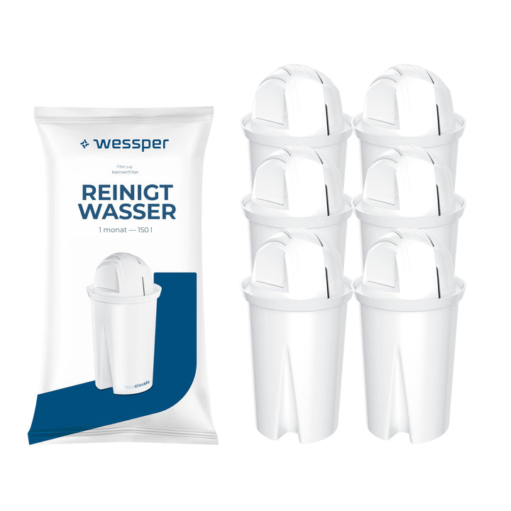 Wessper Wasserfilter Kartuschen Aqua Classic für Wasserkanne, Aktivkhole Filter, Filterkartuschen Ko