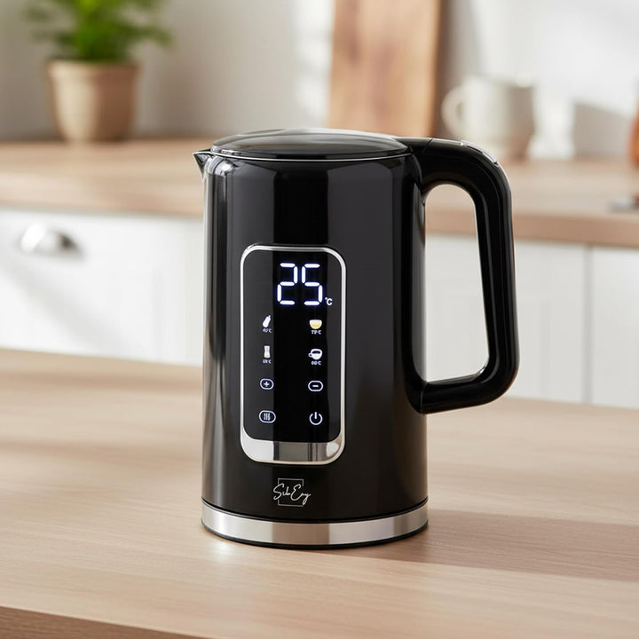 Siberg LCD Wasserkocher 1,7L – Edelstahl, Digitales Farb-Touch-Display, 13 Temperaturstufen, Warmhal