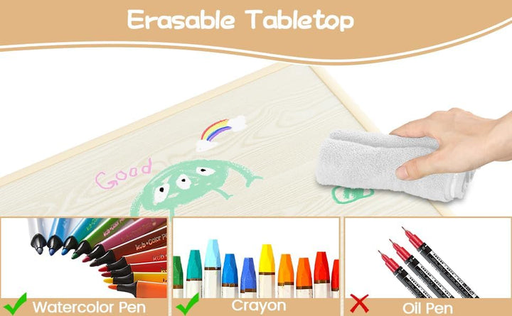 Height-Adjustable Kids Table &amp; 4 Chairs Set, Toddler Activity Play Table, Erasable Graffiti Desktop