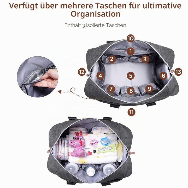 Dikaslon Wickeltasche mit Schnullertasche und Wickelunterlage, Grosse Reisewindeltasche für Mama und