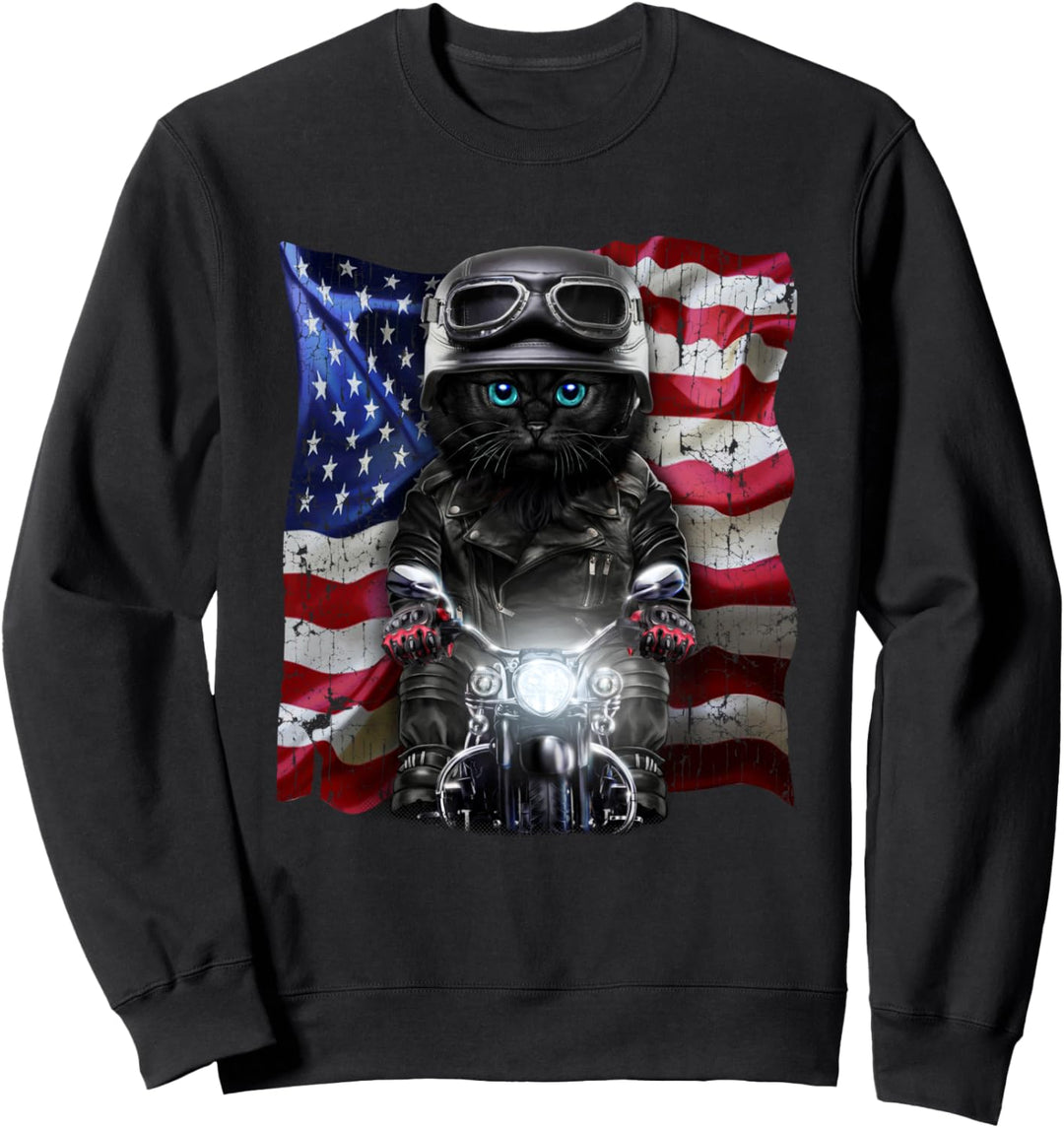 Patriotkatze auf einem Motorrad mit Flagge der USA Sweatshirt