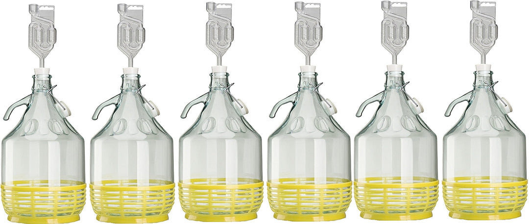 lilawelt24 6 x Set 5L Bügelflasche + Stopfen + Gärröhrchen Weinballon Gärballon Glasflasche Bügelver