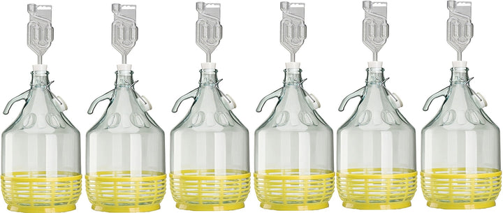 lilawelt24 6 x Set 5L Bügelflasche + Stopfen + Gärröhrchen Weinballon Gärballon Glasflasche Bügelver
