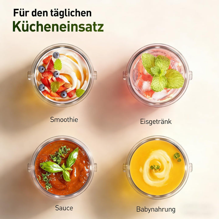 Ombrex Standmixer 500W & Smoothie Maker, Kompakter Blender für die Küche, 2 Mixbecher 750ml & 200ml,