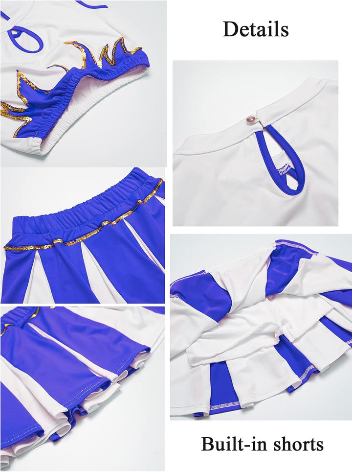 LOLANTA Mädchen Cheerleader Kostüm Schulkind Cheer Kostüm Outfit Karneval Kostüm Blau 122-128, Blau