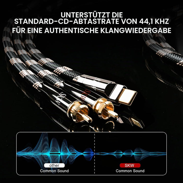 SKW Audiophiles Type C auf 2RCA Kabel, USB C auf Cinch Audio Kabel für Telefon, Laptop, Verstärker,