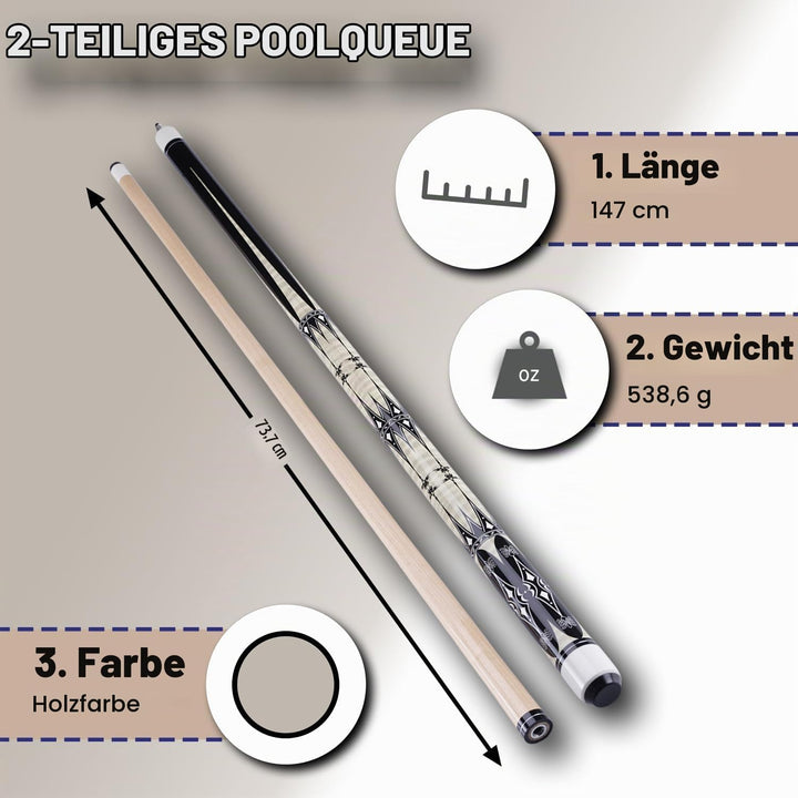 58" Pool Billard Queue with 13mm Tip,19 20 oz Billiard Cue,Schwarz oder Weiss，1/2 Maple Queue Sticks