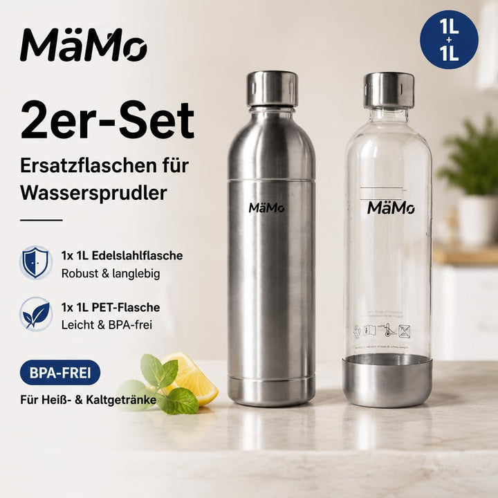 Ersatzflasche, Nur Edelstahl Sprudler: (Silber/Transparent farblos) | Leicht, robust &amp; ideal für unt