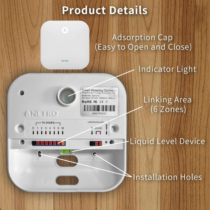Netro Smart-Sprinkler-Controller, Wireless-LAN, Wetter Aware, Remote Access, 6 Zone, Kompatibel mit