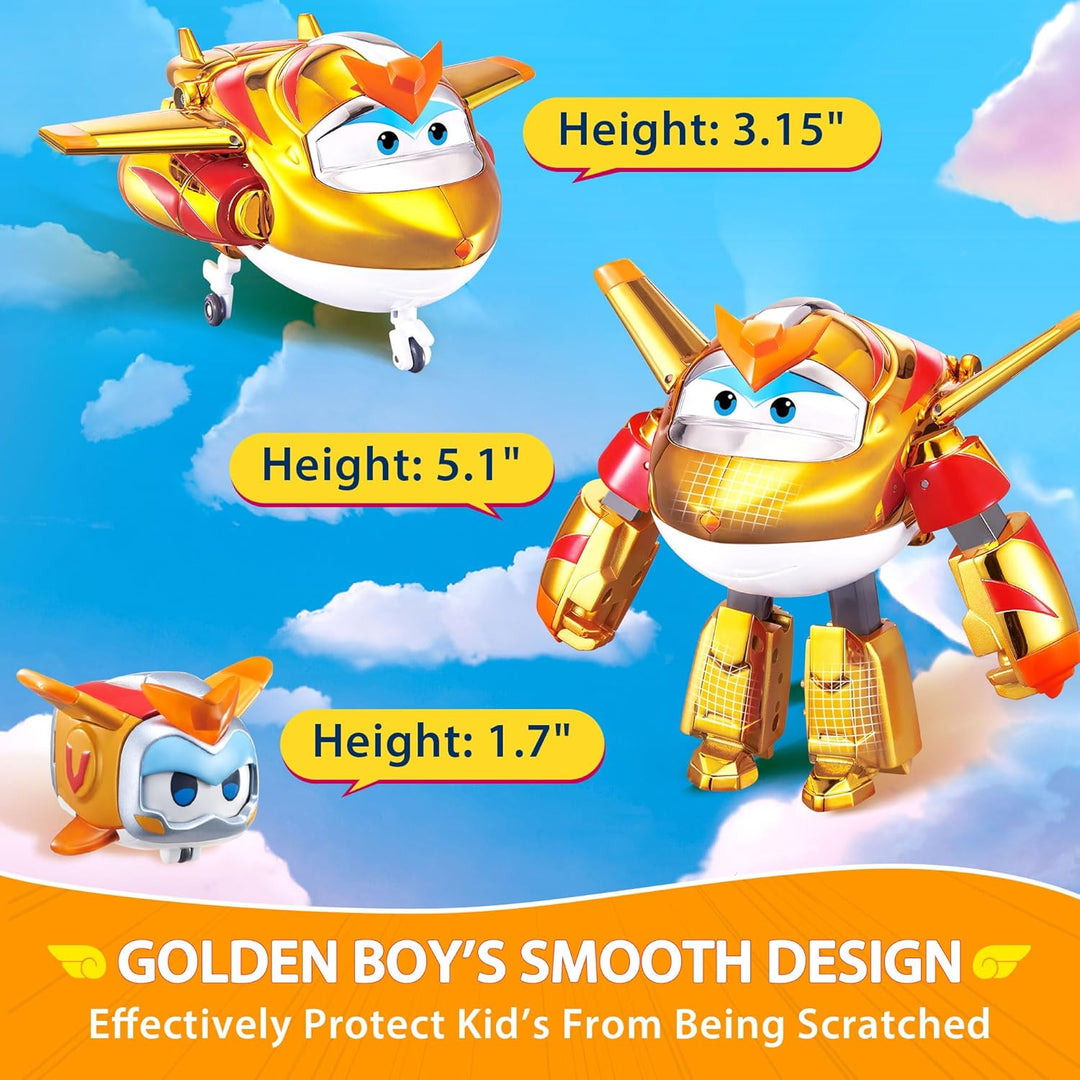 Super Wings EU770441 - Transforming Golden Boy & Pet, ca. 12 cm grosse verwandelbare Spiel-Figur mit