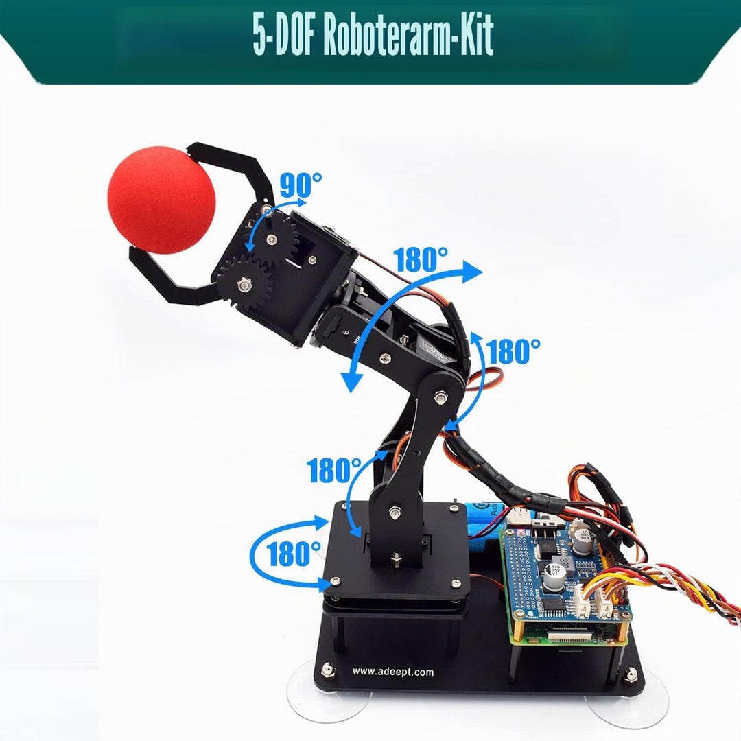 Adeept 5-DOF Roboterarm-Set für Raspberry Pi 4 B 3 B+ B A+, programmierbare DIY-Codierung STEM Educa
