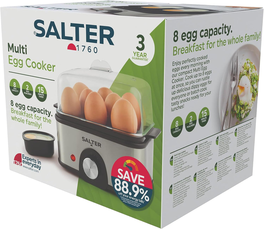 Salter Elektrischer Multi-Eierkocher – 8 Eier-Kocher, Ideal für Weiche Dippy-, Harte und Pochierte E