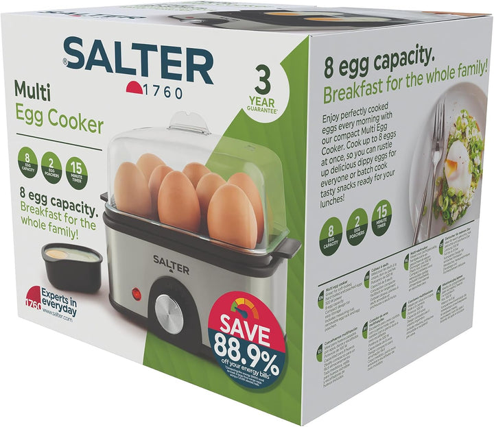 Salter Elektrischer Multi-Eierkocher – 8 Eier-Kocher, Ideal für Weiche Dippy-, Harte und Pochierte E