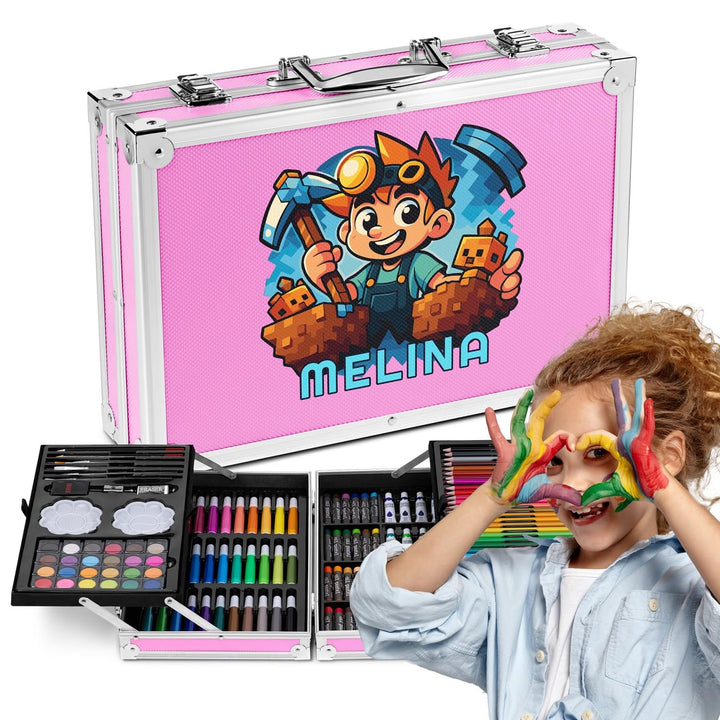 Maverton personalisiertes Kunstset für Kinder - 118-teilig Malkoffer - Buntstifte Koffer Set - Gesch