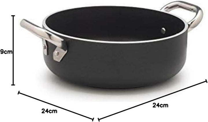 Töpfe Agnelli Alblack Bratentopf, Aluminium, Dicke 5 mm, 10 mm Induktions Fund, 24 cm, 24 cm
