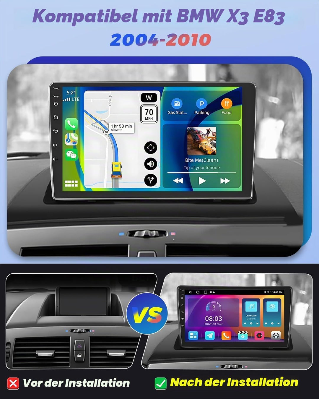 Hikity für BMW X3 E83 2004-2010 Radio 2+64GB Android 15 Autoradio Carplay Android Auto Wireless, 9 I