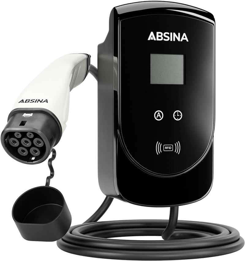 ABSINA Wallbox 11kW mit Typ 2 Ladekabel 5 Meter - Ladeleistung einstellbar bis 16A - 1 & 3 phasig da