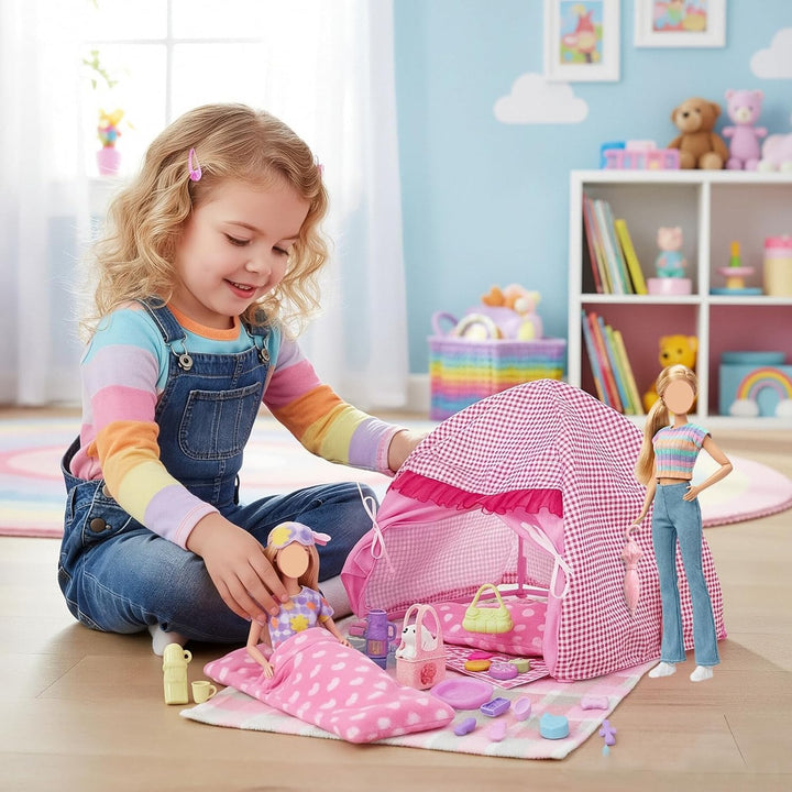 28 Stück PuppenKleidung Camping Sets Kompatibel mit Barbie, 11.5 Inch Puppe Zubehör 1 Puppenzelt 1 P