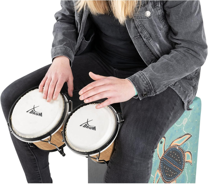 XDrum Bongos Club - 6" Macho und 7" Hembra - Naturfelle - professionelles Stimmsystem - Schwarz sati