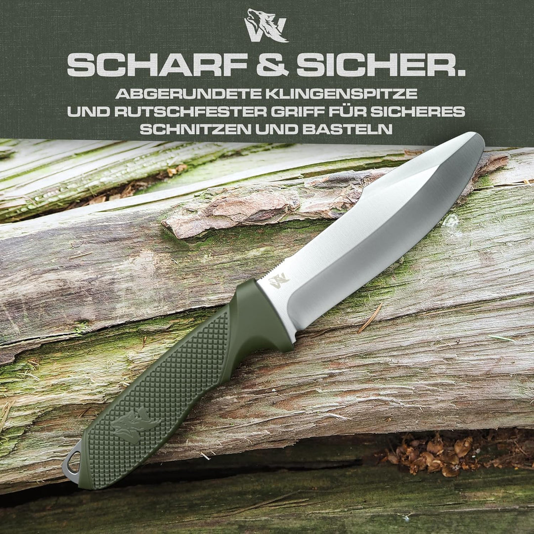 ODENWOLF W-KIDS – Schnitzmesser für Kinder mit süssem Kindermesser-Führerschein – Outdoor Messer Set