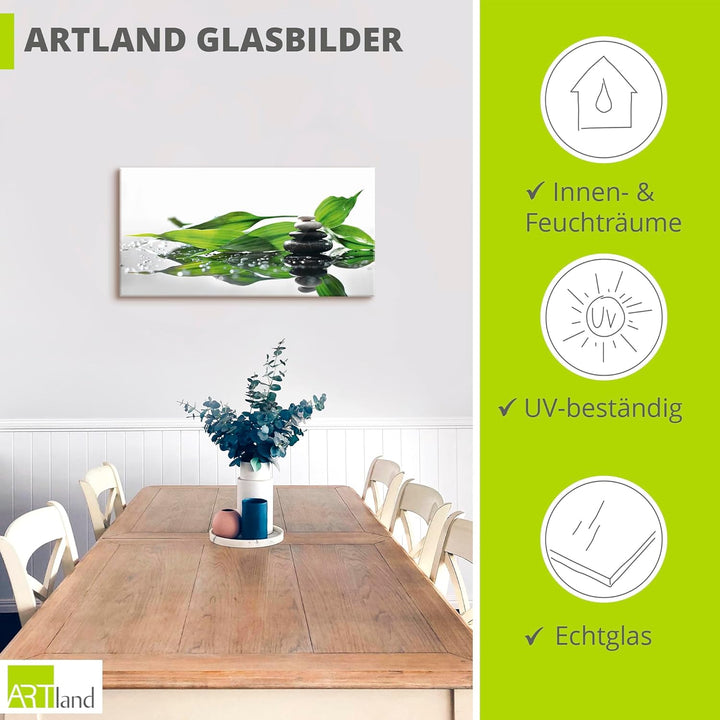 ARTland Glasbilder Wandbild Glas Bild einteilig 60x30 cm Querformat Asien Wellness Zen Steine Spa Bl